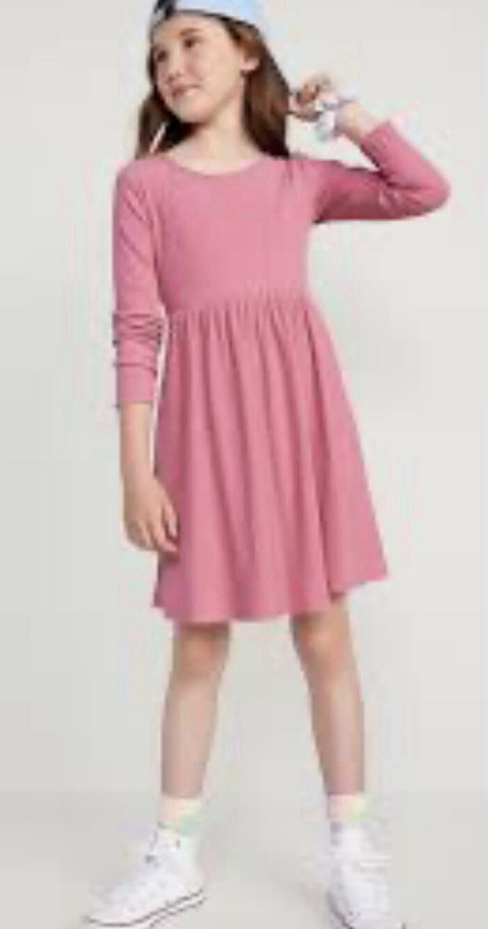 OLD NAVY Fit & Flare Long-Sleeve Ribbed Dress - Girls L 10-12 NWT